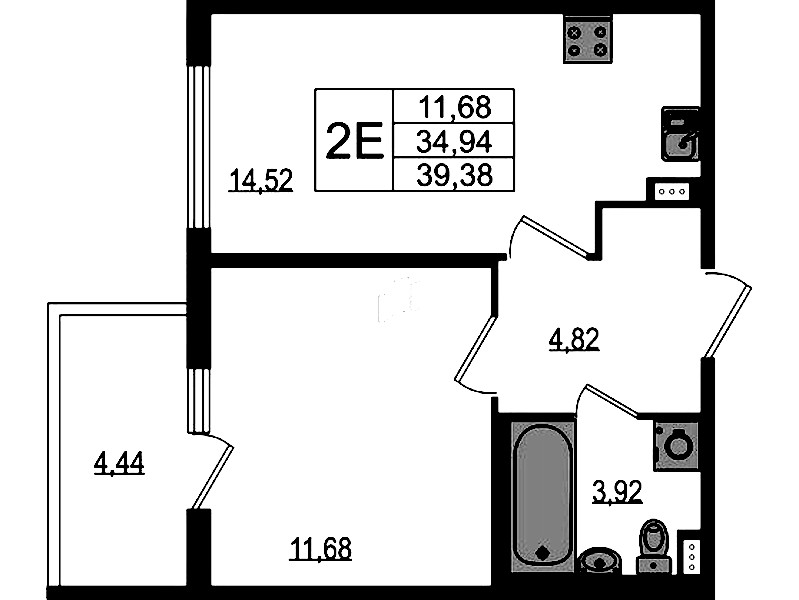 1-комнатная квартира 34.94 м², 1/4 эт., ЖК «Любоград в Стрельне»